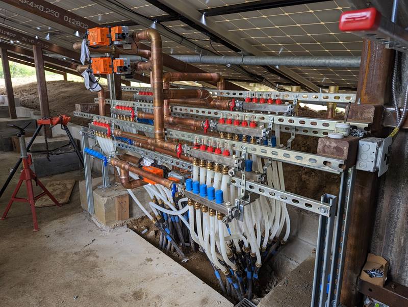 Commercial manifold with copper headers, valves and PEX distribution lines